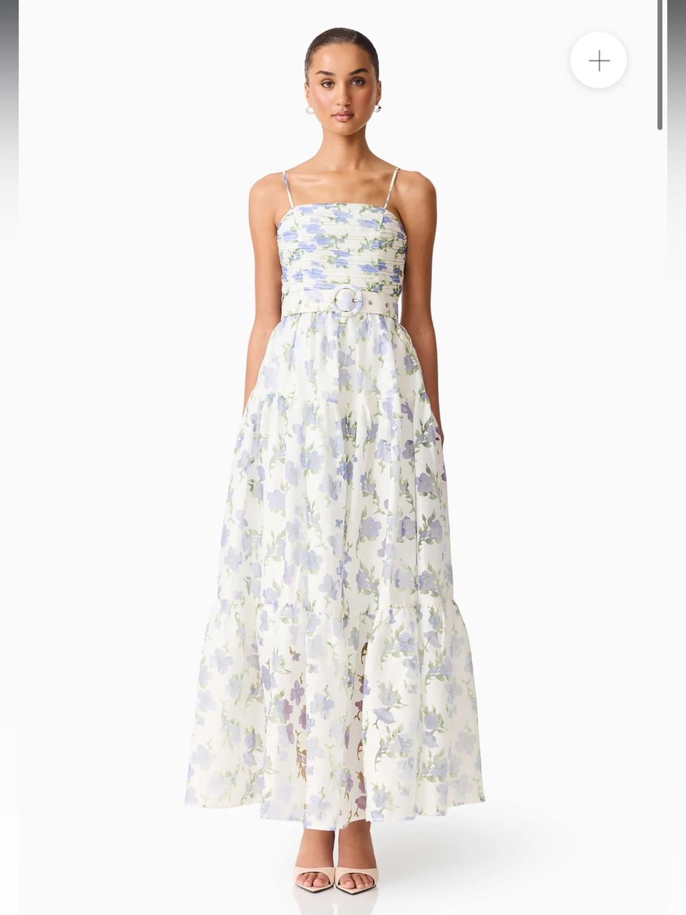 elliatt cleo white & blue floral A-line maxi gown dress size small NEW
